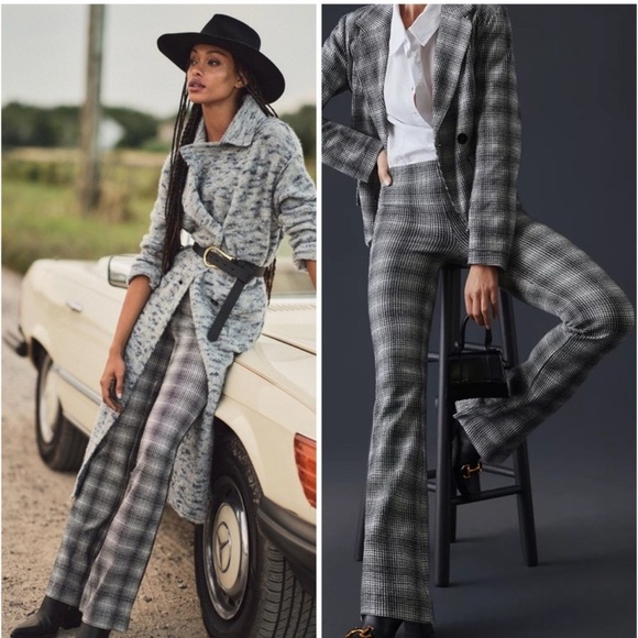 Maeve Pants - NWT ANTHROPOLOGIE MAEVE Black Plaid Bootcut Flared Leg Knit Pull-On Pants Large